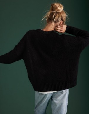 Aerie AE77 Premium Mohair-Blend Boyfriend Sweater Black | YEA-450638