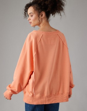 Aerie Big Hug Oversized Notch Neck Sweatshirts Orange | OMK-137928