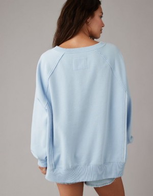 Aerie Big Hug Oversized Notch Neck Sweatshirts Light Blue | ZOP-340596