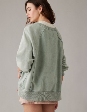 Aerie Big Hug Oversized Notch Neck Sweatshirts Olive | BHM-563018