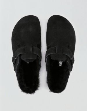 Aerie Boston Shearling Clogs Black | JQT-617435