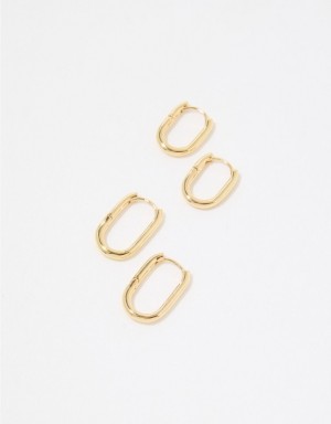 Aerie Chunky Paperclip Hoop Earring Pack Jewelry Gold | LRU-816479