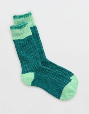 Aerie Colorblock Marled Crew Socks Green | MZP-710826