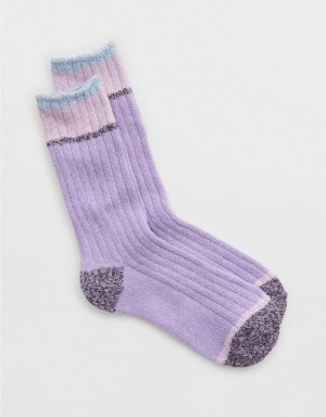 Aerie Colorblock Marled Crew Socks Purple | VYQ-854210