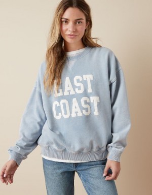 Aerie Crew Neck Graphic Fleece Sweatshirts Light Blue | REG-489327