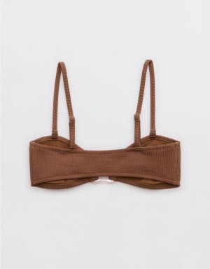 Aerie Crinkle Bandeau Bikini Top Dark Brown | XAD-617059