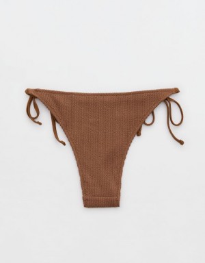 Aerie Crinkle Cheekiest Tie Bikini Bottom Dark Brown | RNW-657290