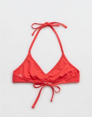 Aerie Crinkle Halter Voop Bikini Top Red | HWM-657428