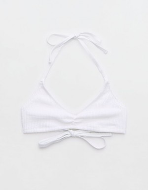 Aerie Crinkle Halter Voop Bikini Top White | WAM-438016