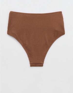 Aerie Crinkle High Waisted Cheeky Bikini Bottom Dark Brown | BRQ-691704