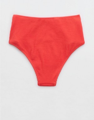 Aerie Crinkle High Waisted Cheeky Bikini Bottom Red | ECR-634572