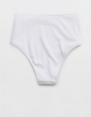 Aerie Crinkle High Waisted Cheeky Bikini Bottom White | HZG-619872