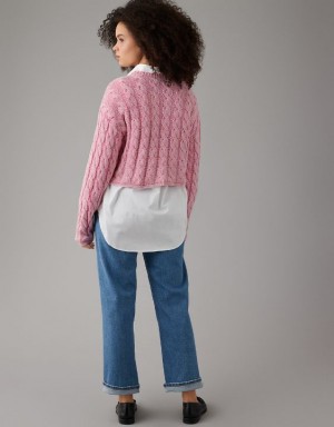 Aerie Cropped Cable-Knit Sweater Light Pink | UTD-095126