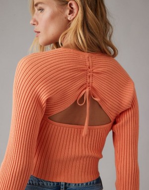 Aerie Cropped Ruched Sweater Orange | LST-274816