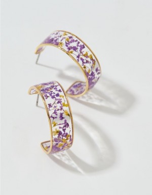 Aerie Flower Resin Hoop Jewelry Purple | RFH-150834