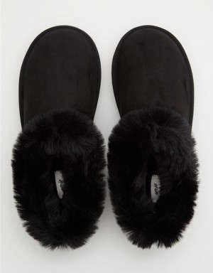 Aerie Fur Scruff Slippers Black | ESN-875613