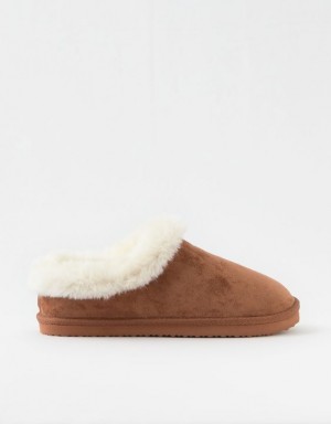 Aerie Fur Scruff Slippers Brown | JIA-723164