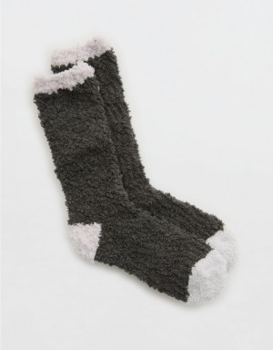 Aerie Fuzzy Crew Socks Grey | ULY-810456