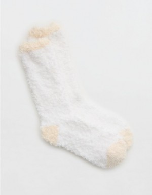 Aerie Fuzzy Crew Socks Light Yellow | KWX-492035