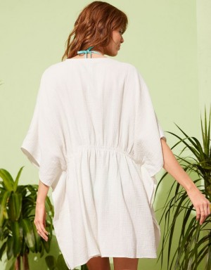 Aerie Gauze Tie Cape Dress White | SKW-437520