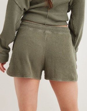 Aerie High Waisted LumberJane Waffle Shorts Olive | BGV-723045