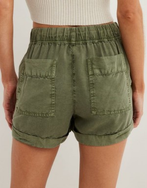 Aerie High Waisted Tie Waist Shorts Olive | UWD-416025