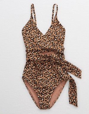 Aerie Leopard Wrap One Piece Swimsuits Leopard | SLB-675324