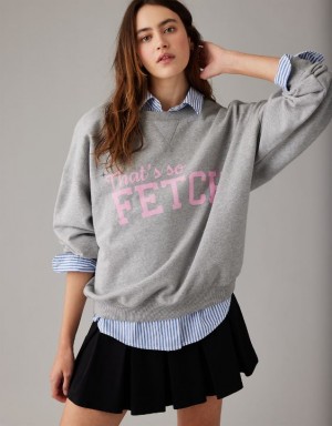 Aerie Mean Fetch Crew Neck Sweatshirts Grey | DTO-028163