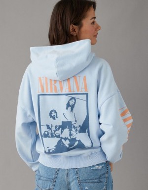 Aerie Nirvana Graphic Hoodie Blue | WIF-769582