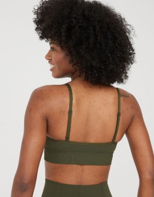 Aerie OFFLINE By Goals Ribbed Corset Sports Bras Olive | KRT-493210