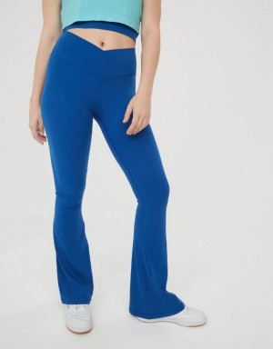 Aerie OFFLINE By Real Me High Waisted Crossover Flare Leggings Blue | IWR-793612