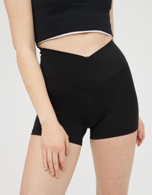 Aerie OFFLINE By Real Me High Waisted Crossover 3" Bike Shorts Black | GNZ-317540