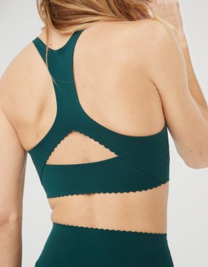 Aerie OFFLINE By Real Me Hold Up! Scallop Sports Bras Deep Green | RNX-601834