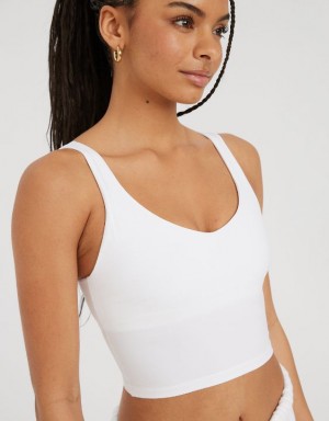 Aerie OFFLINE By Real Me Low Key Longline Sports Bras White | ACO-430829