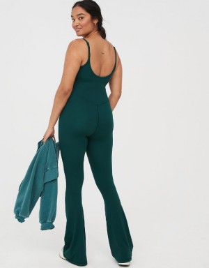 Aerie OFFLINE By Real Me Xtra Flare Jumpsuit Deep Green | QWJ-759601