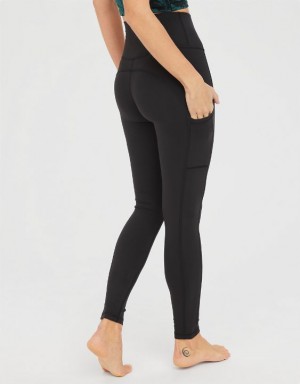 Aerie OFFLINE By The Hugger High Waisted Pocket Leggings Black | XWQ-715486