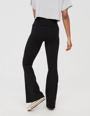 Aerie OFFLINE By The Hugger High Waisted Foldover Flare Leggings Black | JCE-259618