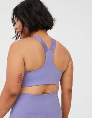 Aerie OFFLINE By The Hugger Racerback Sports Bras Purple | YAK-240685