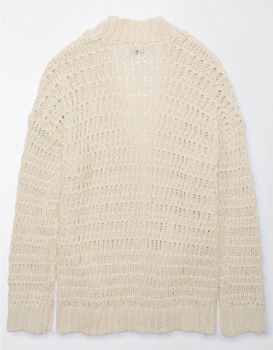 Aerie Oversized Pointelle Cardigan Cream | CSP-129703