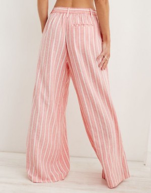 Aerie Pool-To-Party Linen Edition High Waisted Pants Coral | UAM-924187