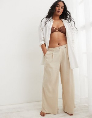 Aerie Pool-To-Party Linen Edition High Waisted Pants Beige | EBW-549602