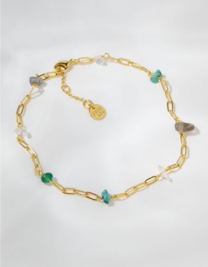 Aerie Pura Vida Bead & Stone Anklet Jewelry Gold | PNA-360745