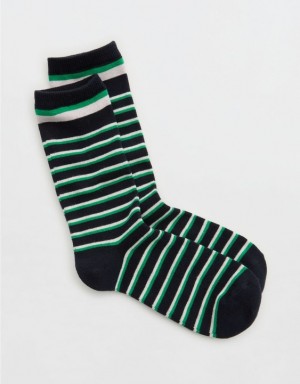 Aerie Real Soft® Crew Socks Black / Green | EGH-109362