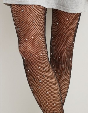 Aerie Rhinestone Socks Black | IFK-532064