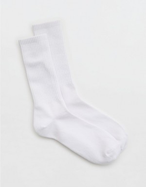 Aerie Ribbed Crew Socks White | VQC-567820