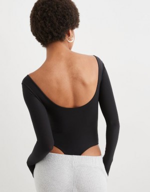 Aerie SMOOTHEZ Long Sleeve Bras Black | DJN-348105