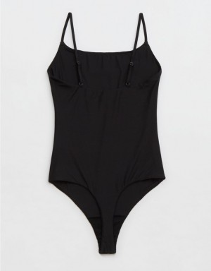 Aerie SMOOTHEZ Scoop Bodysuit Black | VSK-136780