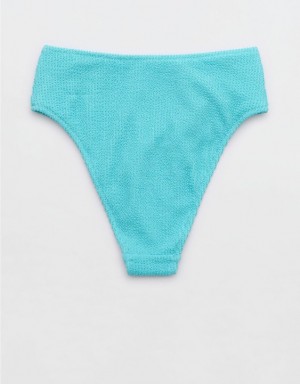 Aerie Shine Crinkle High Cut Cheeky Bikini Bottom Blue | YLU-541270