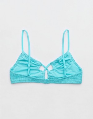 Aerie Shine Crinkle Lace Up Scoop Bikini Top Blue | RIQ-237658