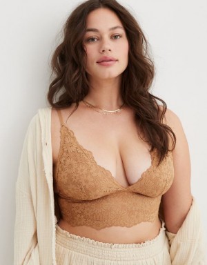 Aerie Show Off Lace Padded Longlinelette Bras Brown | XJW-327091